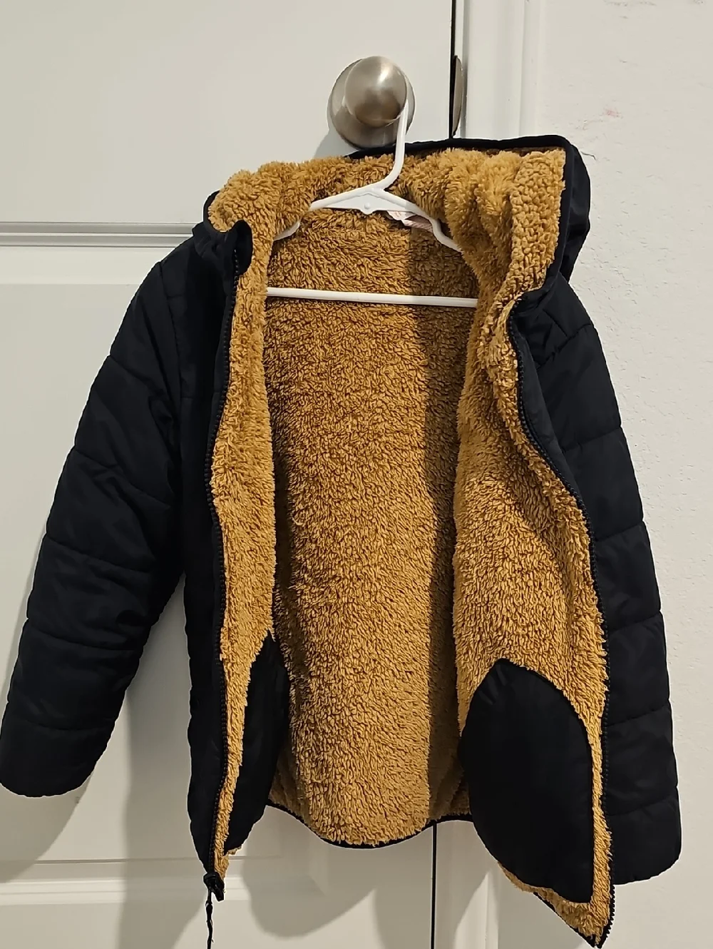 Cat & Jack Reversible Jacket with Tan Sherpa Hood And Inside
